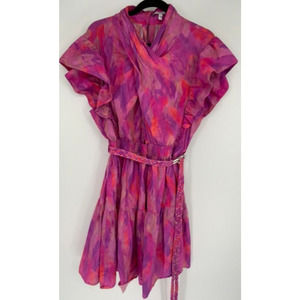 Derek Lam 10 Crosby Size 16 Finn Ruffle Wrap Dress‎ Fushia Multi Preowned